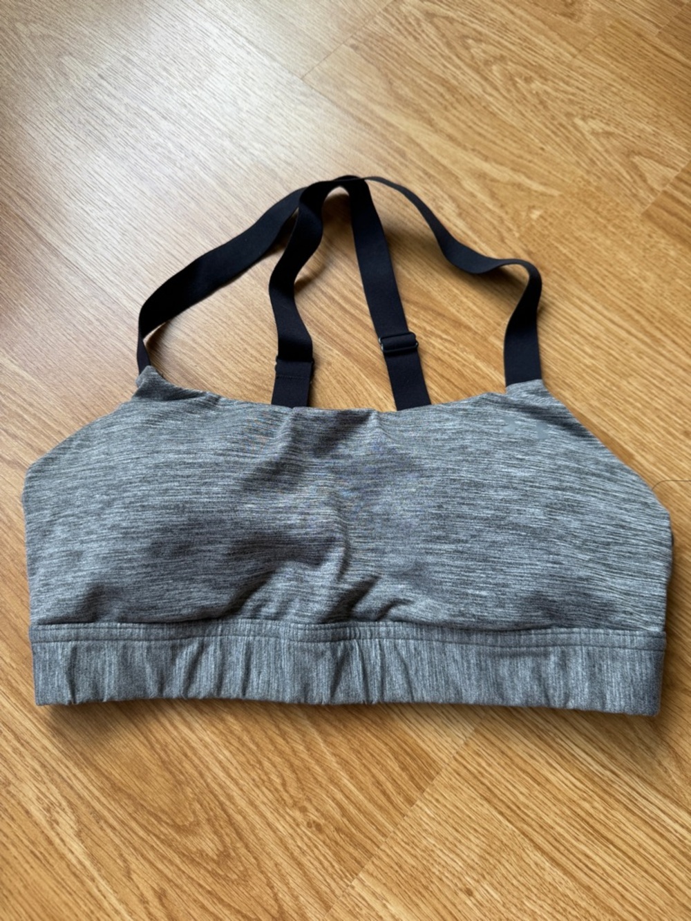 Gray Heather Sports Bra with Black Straps